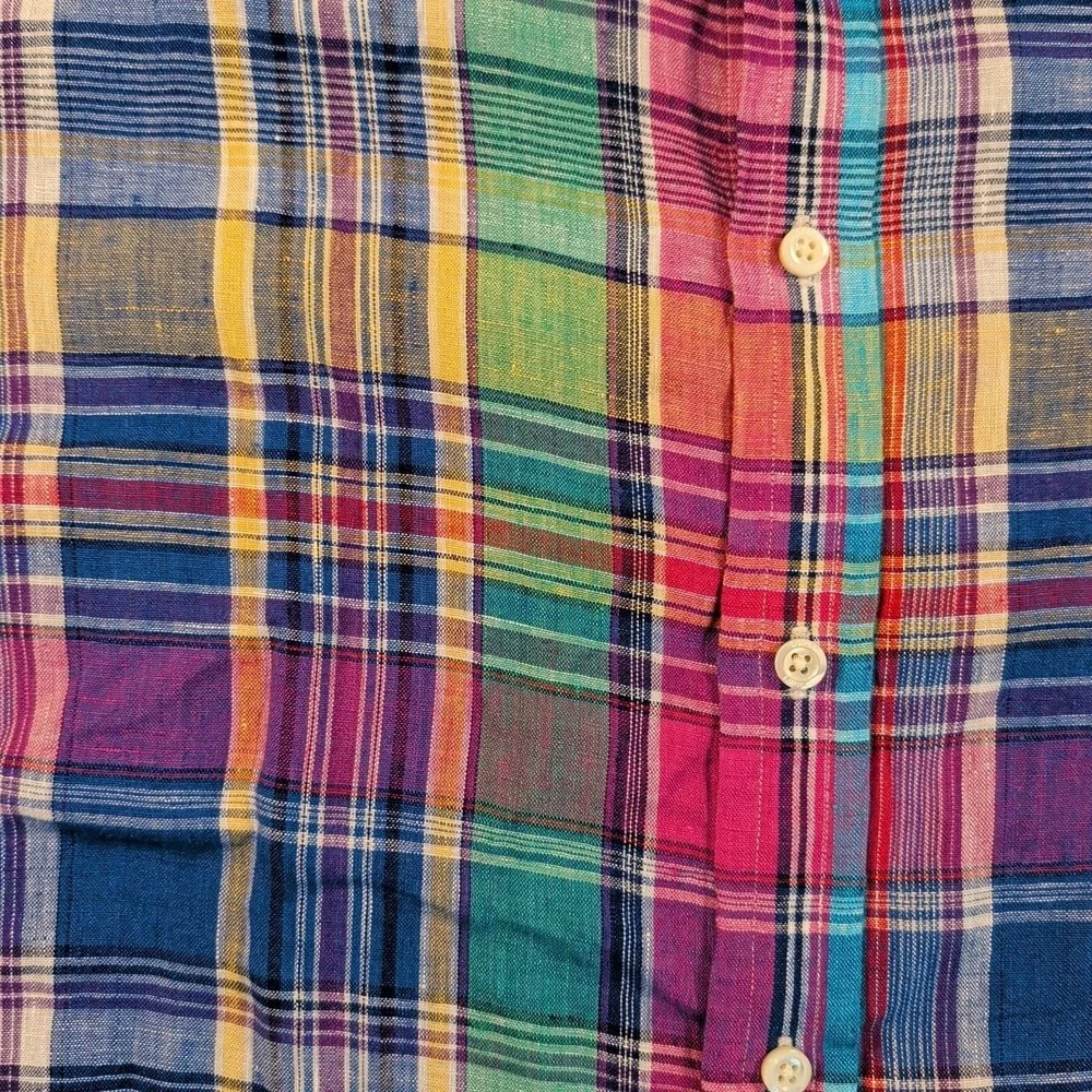 POLO RALPH LAUREN‎ Shirt Mens Large Sea Soft LINEN Plaid Button Up Long Sleeve